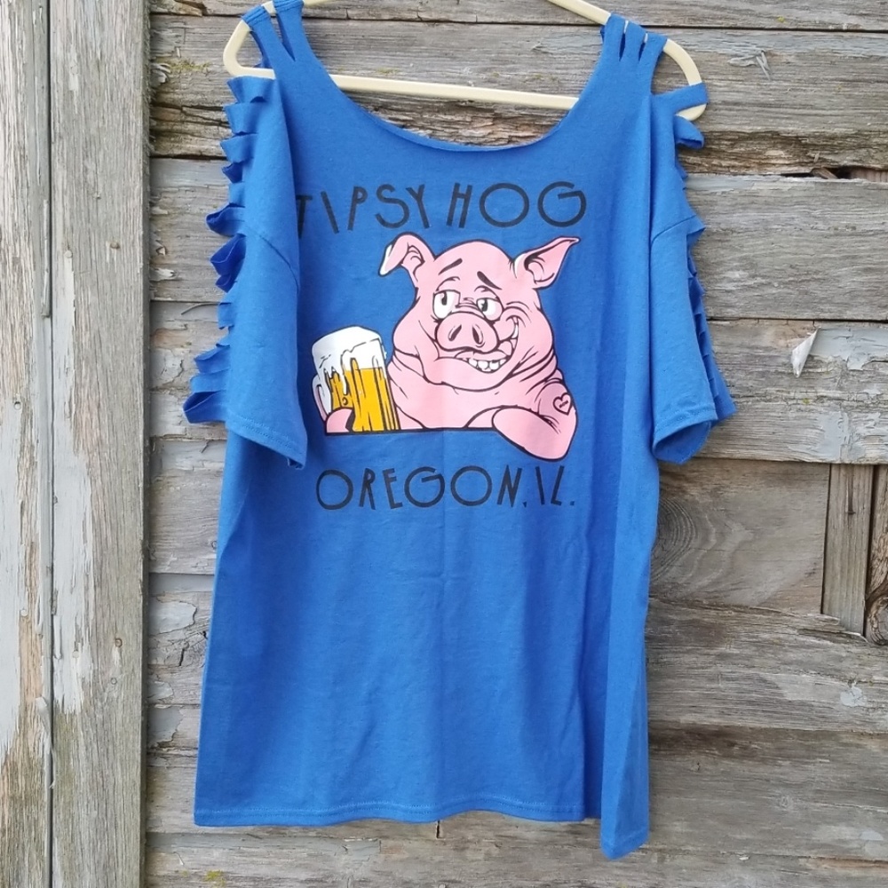 Distressed Snarky Humor Pig Graphic Tshirt  Slashed Tee